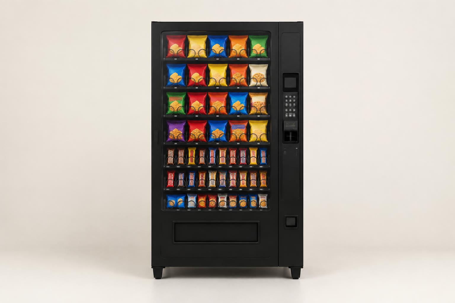 A glass-front snack vending machine